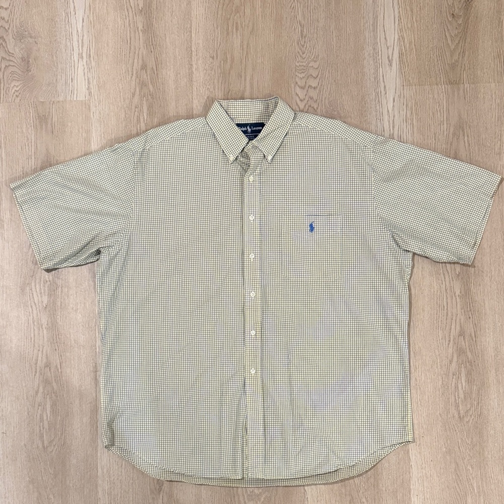 Polo by Ralph Lauren Green and White Small-Check Short-Sleeve Button-Down Shirt